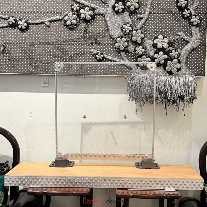 Mai Lam transparent acrylic sign with wooden and brass stand  60x60cm